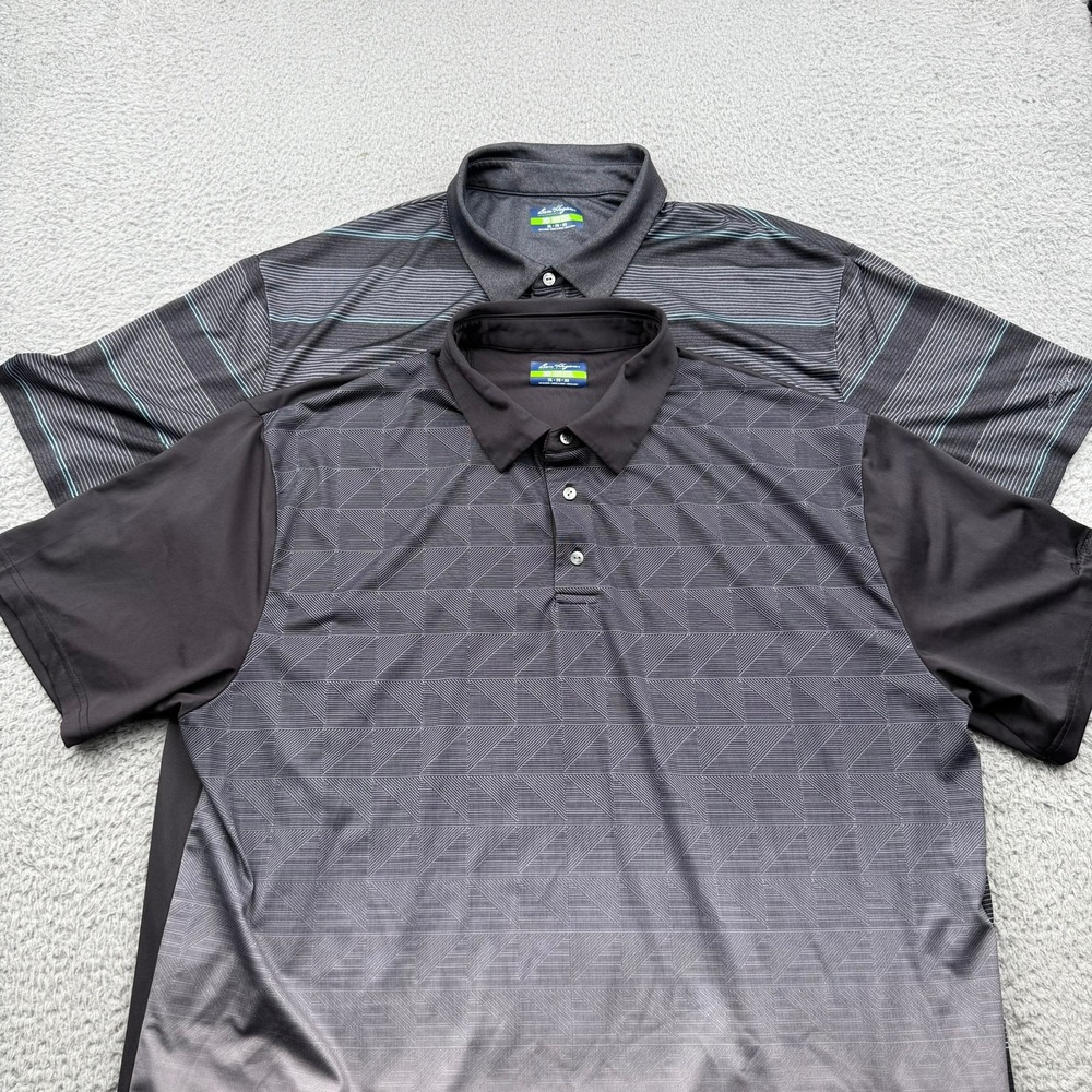 Ben Hogan Polo Golf Shirt Mens 2XL Gray Striped Geometric Performance 2 Pack